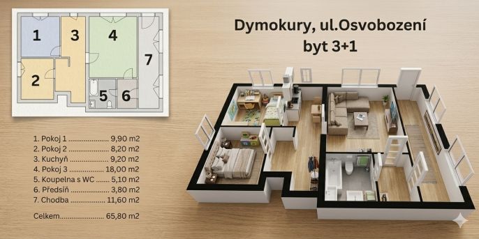 Prodej, Byt 3+1, Dymokury