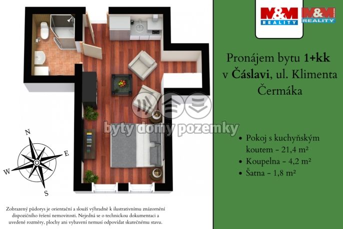 Pronájem, Byt 1+kk, Čáslav