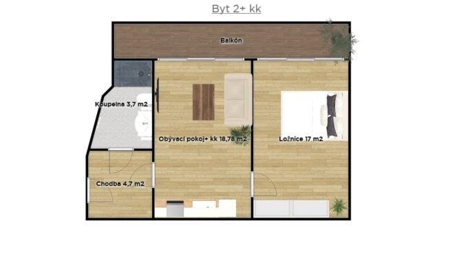 Pronájem, Byt 2+kk, Kolín