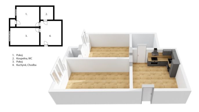 Pronájem, Byt 2+kk, Praha