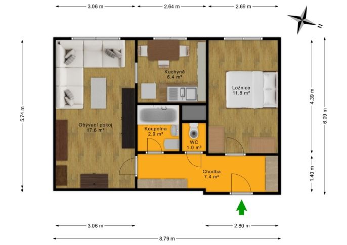 Pronájem, Byt 2+1, Kladno