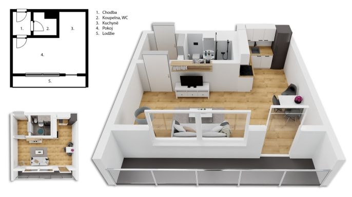 Prodej, Byt 1+kk, Chomutov
