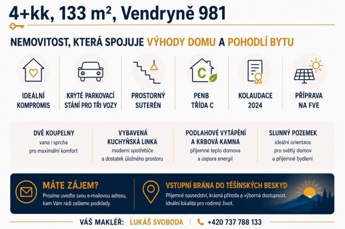 Prodej, Byt 4+kk, Vendryně