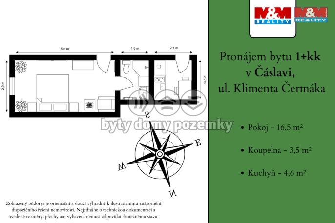 Pronájem, Byt 1+kk, Čáslav