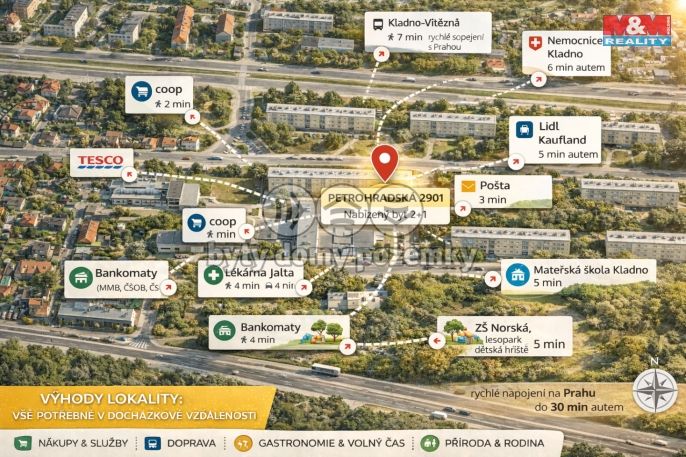 Pronájem, Byt 2+1, Kladno