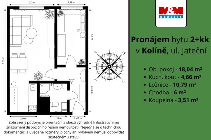 Pronájem, Byt 2+kk, Kolín