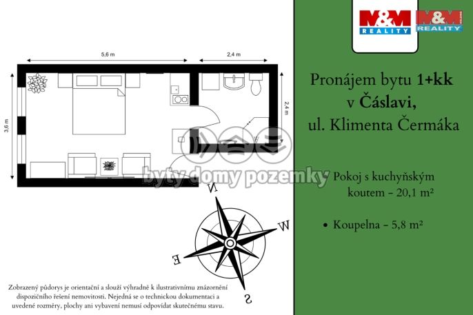 Pronájem, Byt 1+kk, Čáslav