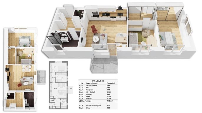 Prodej, Byt 3+kk, Benešov