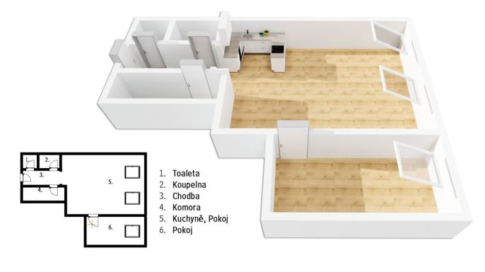 Pronájem, Byt 2+kk, Trutnov