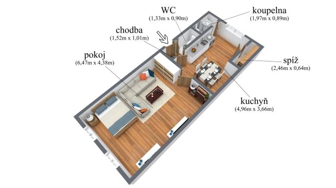 Prodej, Byt 1+1, Chabařovice