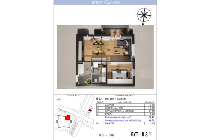 Prodej, Byt 2+kk, Dačice