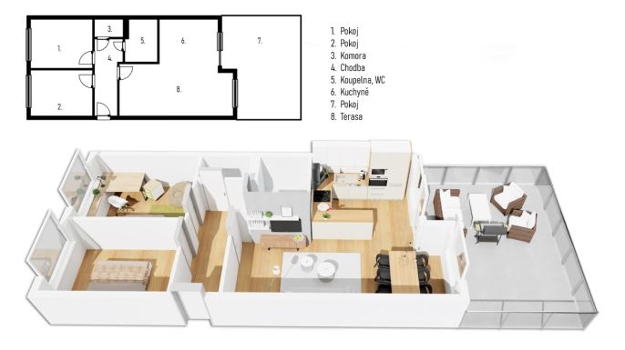 Pronájem, Byt 3+kk, Pardubice