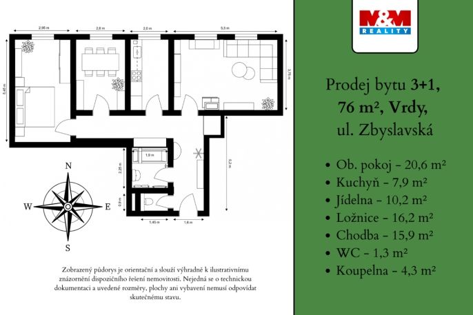 Prodej, Byt 3+1, Vrdy