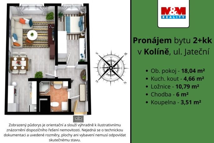 Pronájem, Byt 2+kk, Kolín