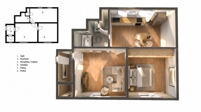 Prodej, Byt 2+kk, Kožušany-Tážaly