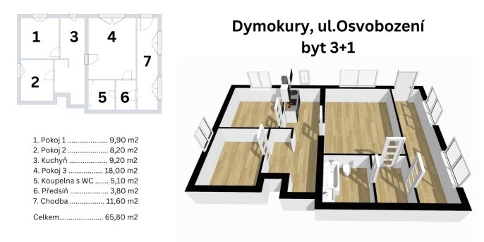 Prodej, Byt 3+1, Dymokury