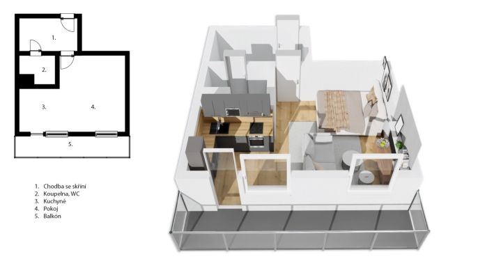 Prodej, Byt 1+kk, Kladno