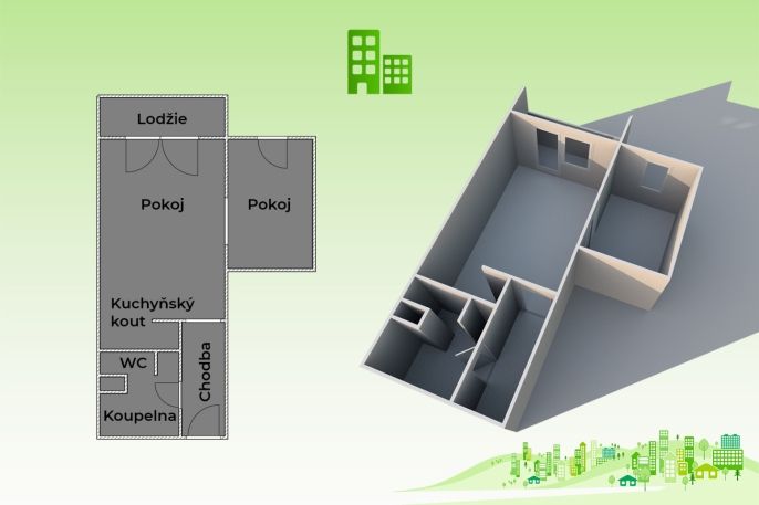 Pronájem, Byt 2+kk, Kelč