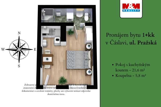 Pronájem, Byt 1+kk, Čáslav