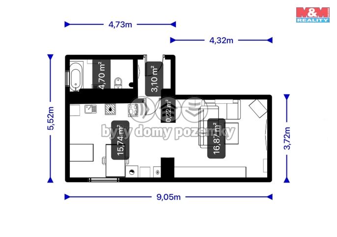 Pronájem, Byt 1+1, Horní Slavkov