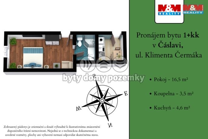 Pronájem, Byt 1+kk, Čáslav