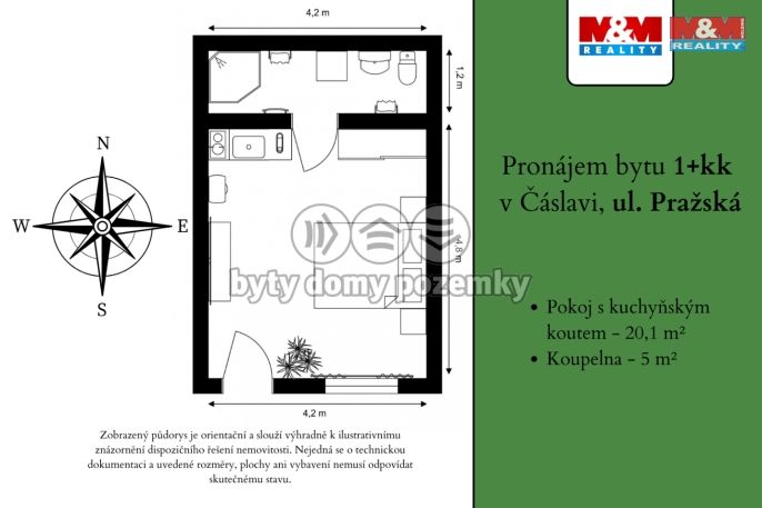 Pronájem, Byt 1+kk, Čáslav