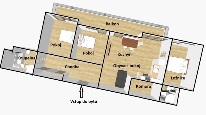 Pronájem, Byt 4+kk, Písek