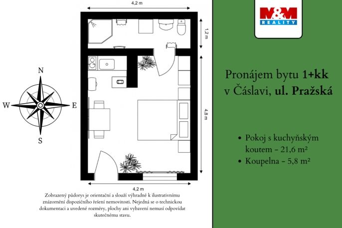 Pronájem, Byt 1+kk, Čáslav