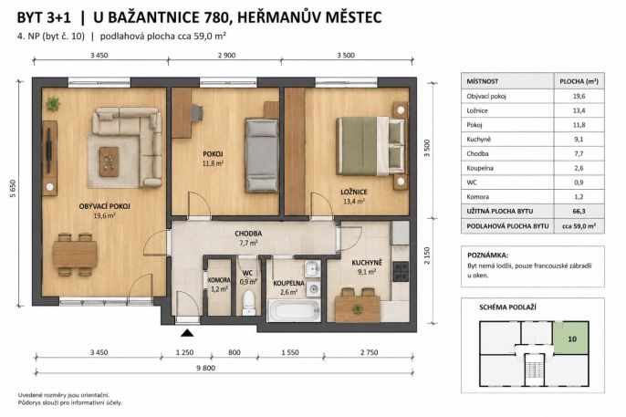 Pronájem, Byt 3+1, Heřmanův Městec