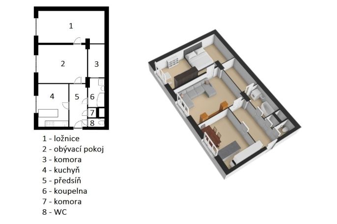 Pronájem, Byt 2+1, Hostinné