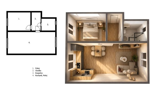 Prodej, Byt 2+kk, Kožušany-Tážaly