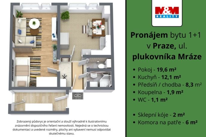 Pronájem, Byt 1+1, Praha