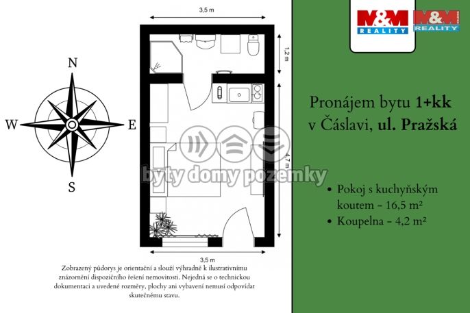 Pronájem, Byt 1+kk, Čáslav