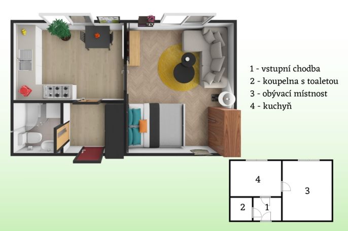 Pronájem, Byt 1+1, Kladno