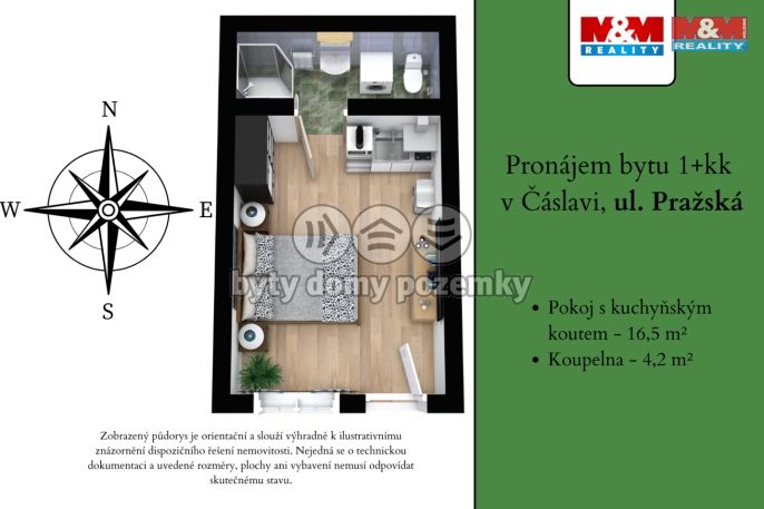 Pronájem, Byt 1+kk, Čáslav