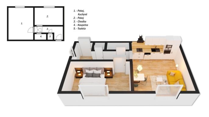 Pronájem, Byt 2+kk, Benešov