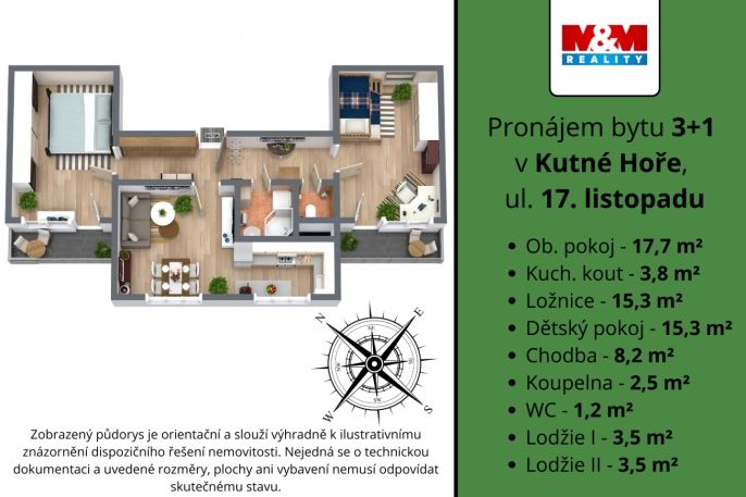 Pronájem, Byt 3+1, Kutná Hora