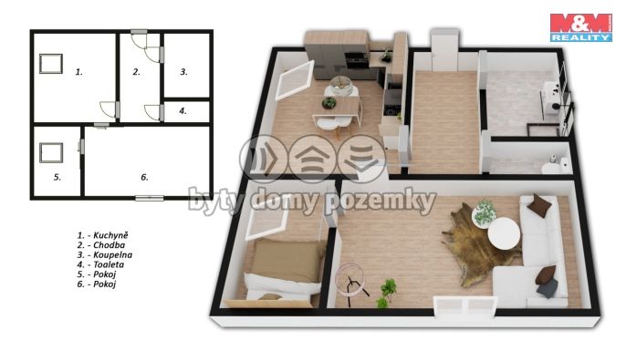 Pronájem, Byt 2+1, Senožaty