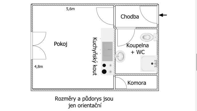 Pronájem, Byt 1+kk, Plzeň