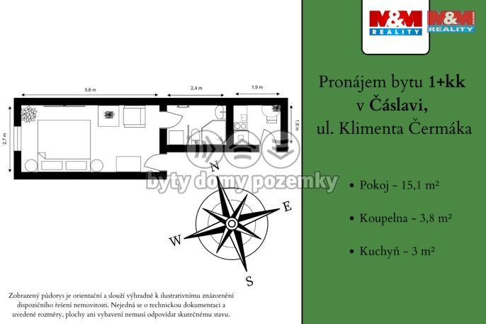 Pronájem, Byt 1+kk, Čáslav