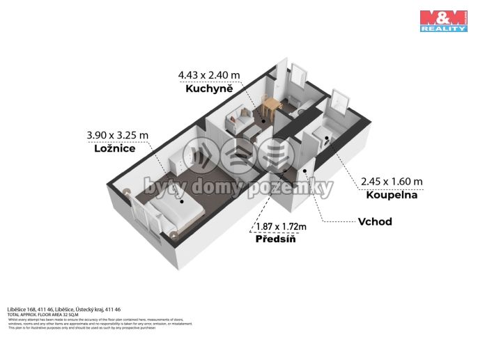 Prodej, Byt 1+1, Liběšice