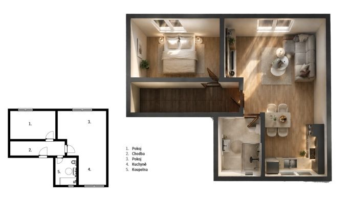 Prodej, Byt 2+kk, Kožušany-Tážaly