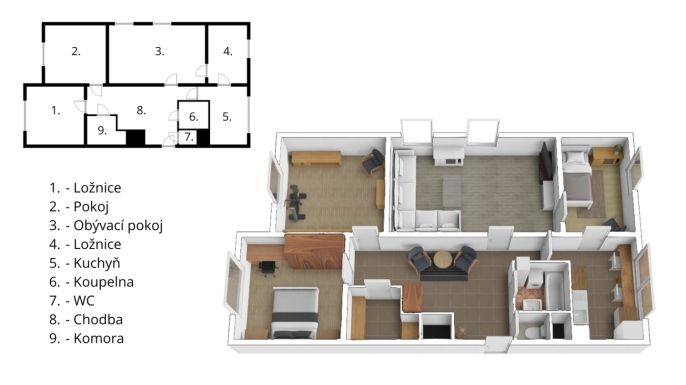Prodej, Byt 4+1, Mladošovice