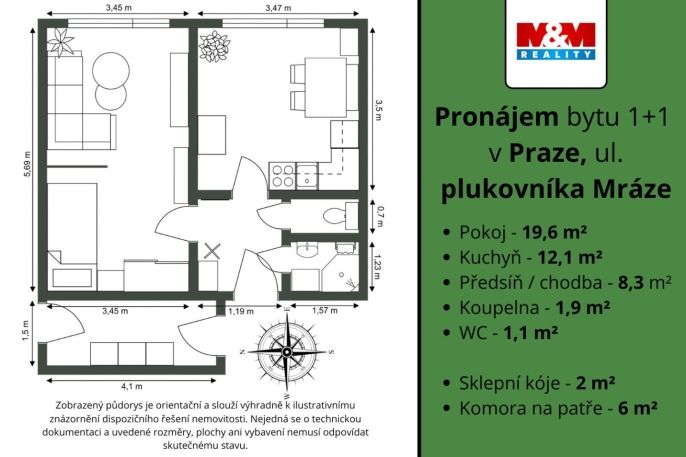 Pronájem, Byt 1+1, Praha