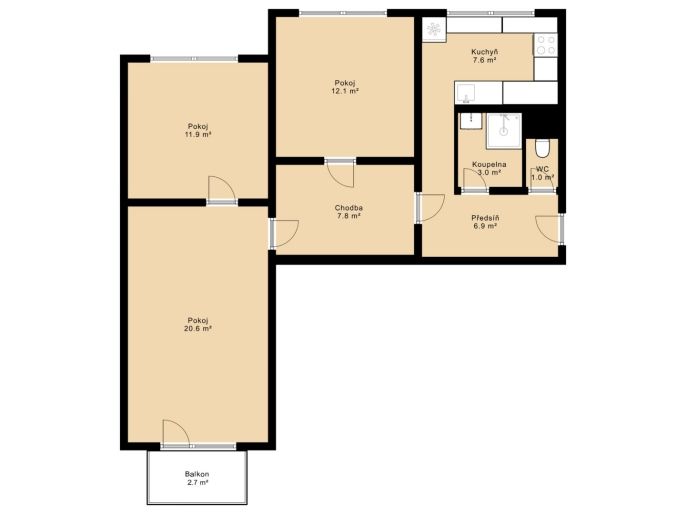 Prodej, Byt 3+1, Písek