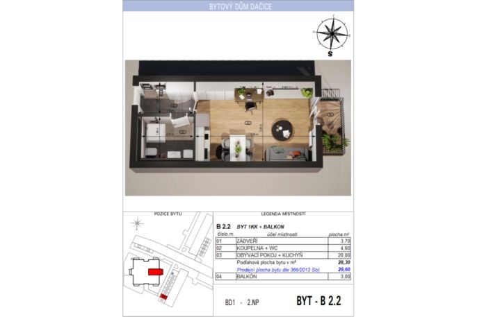 Prodej, Byt 1+kk, Dačice