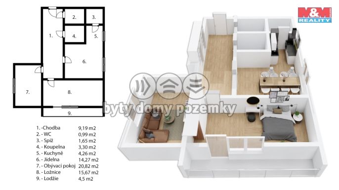 Prodej, Byt 3+kk, Moravany