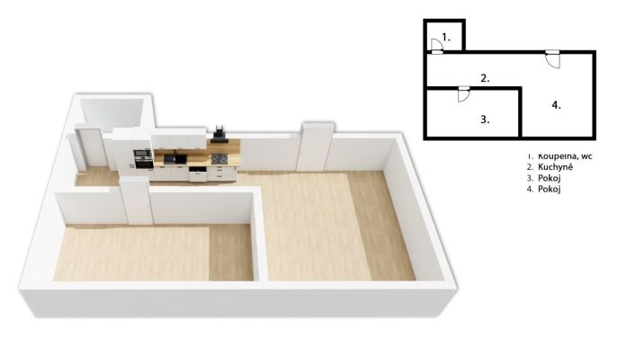 Pronájem, Byt 2+kk, Černá v Pošumaví