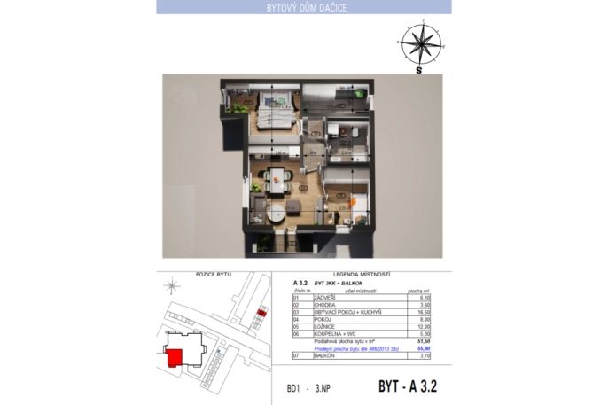 Prodej, Byt 3+kk, Dačice
