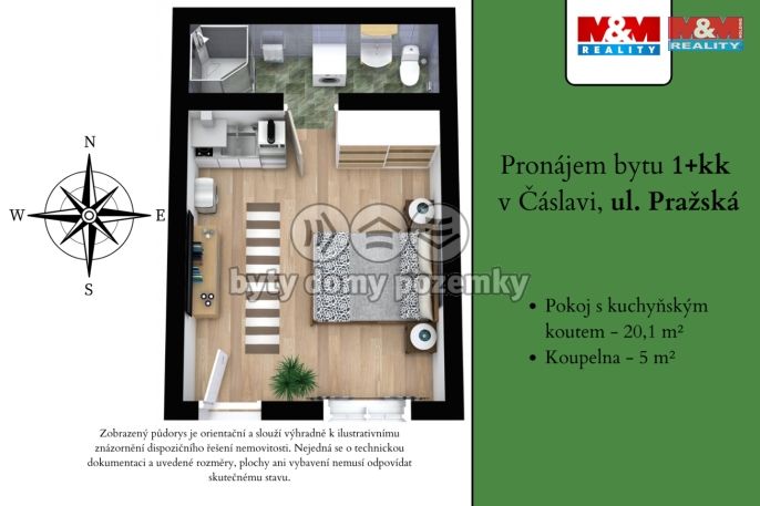 Pronájem, Byt 1+kk, Čáslav